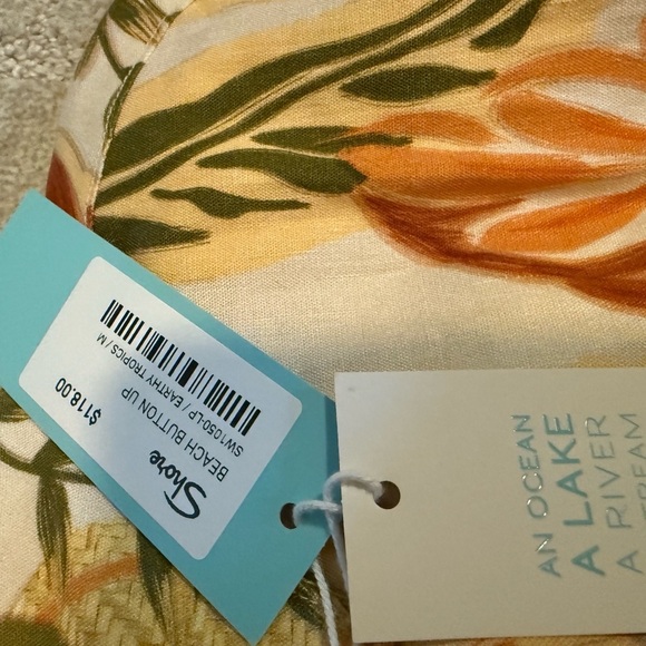 High Waist Orange and Green Tropical Leaf Shorts - Picture 6 of 7